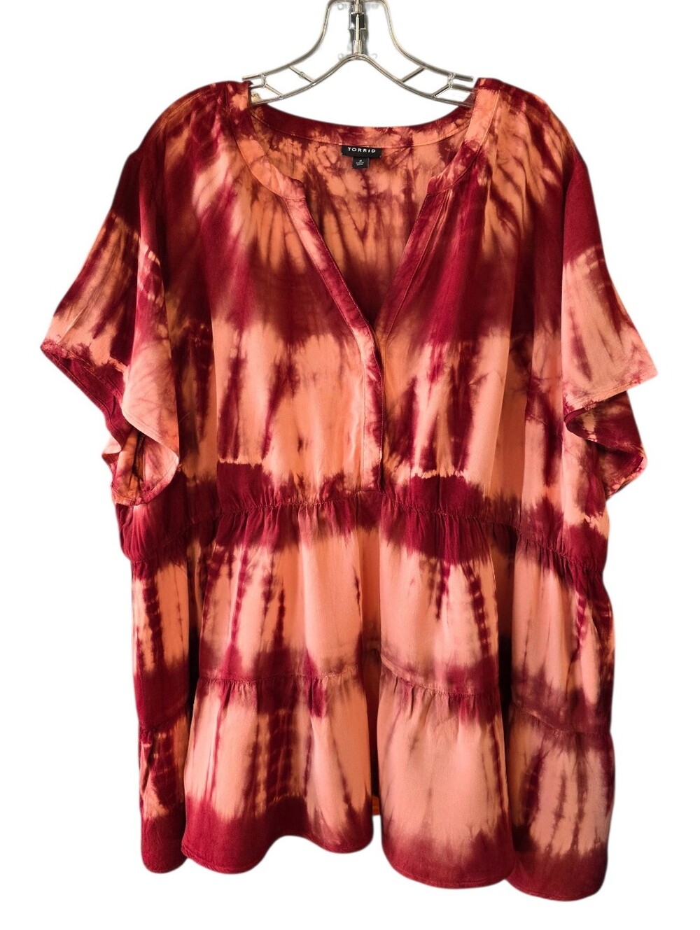 torrid Tie-Dye Tiered Babydoll Blouse with Cap Sleeves Size 4